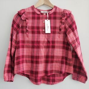 Vineyard Vines Girls' Soft Twill Pink Plaid Ruffle Shirt Size M NWT